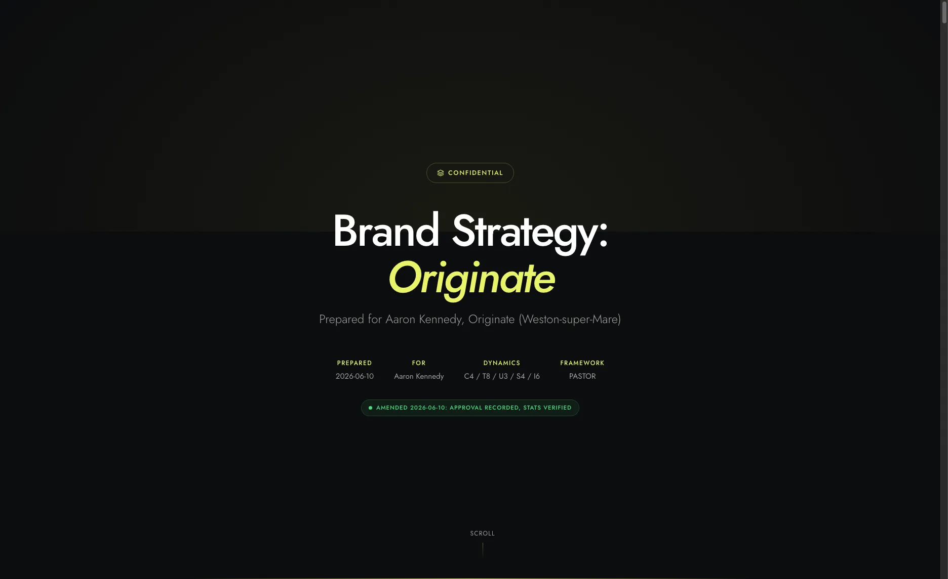 The cover of an Originate brand strategy document