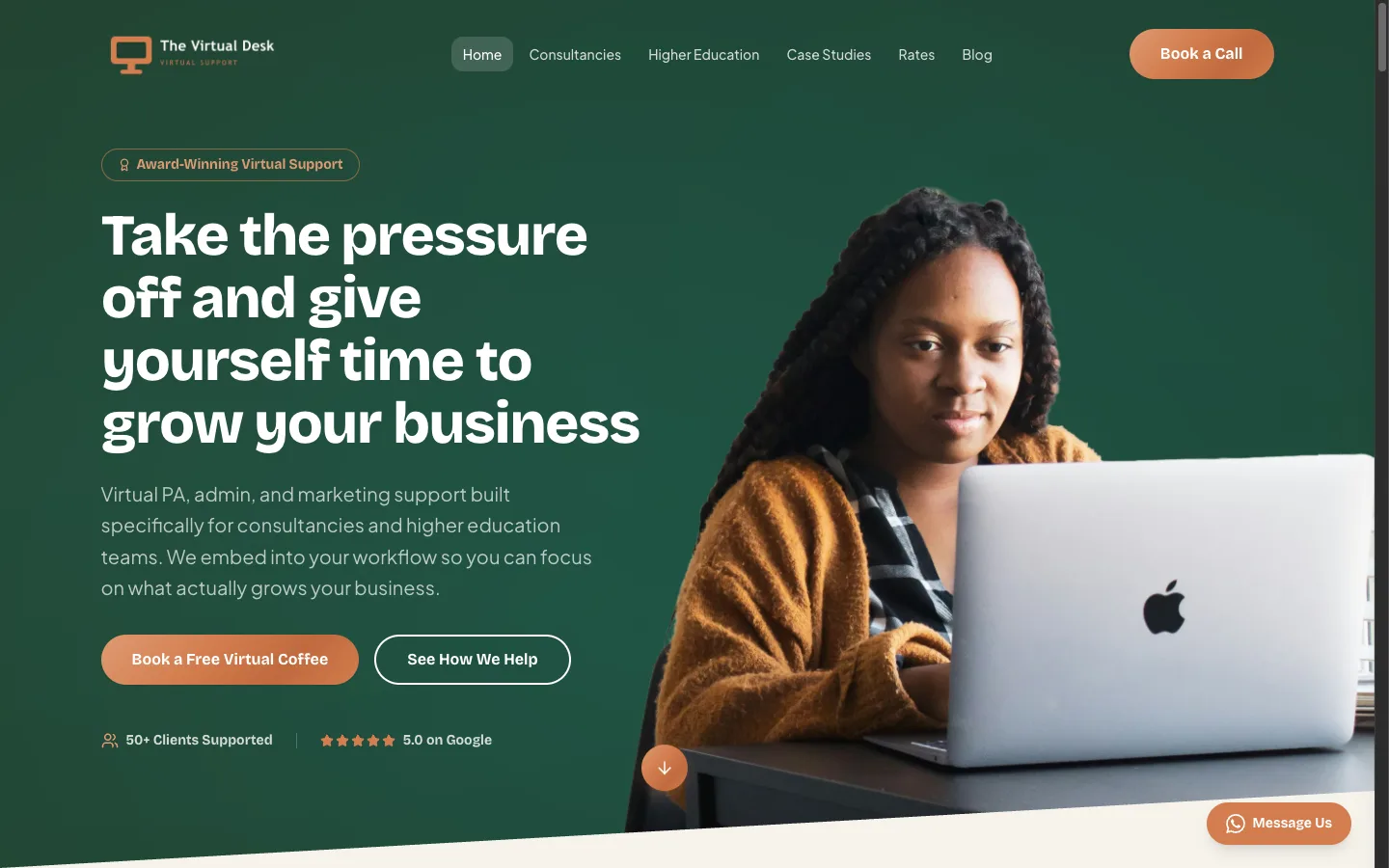 The Virtual Desk website on desktop