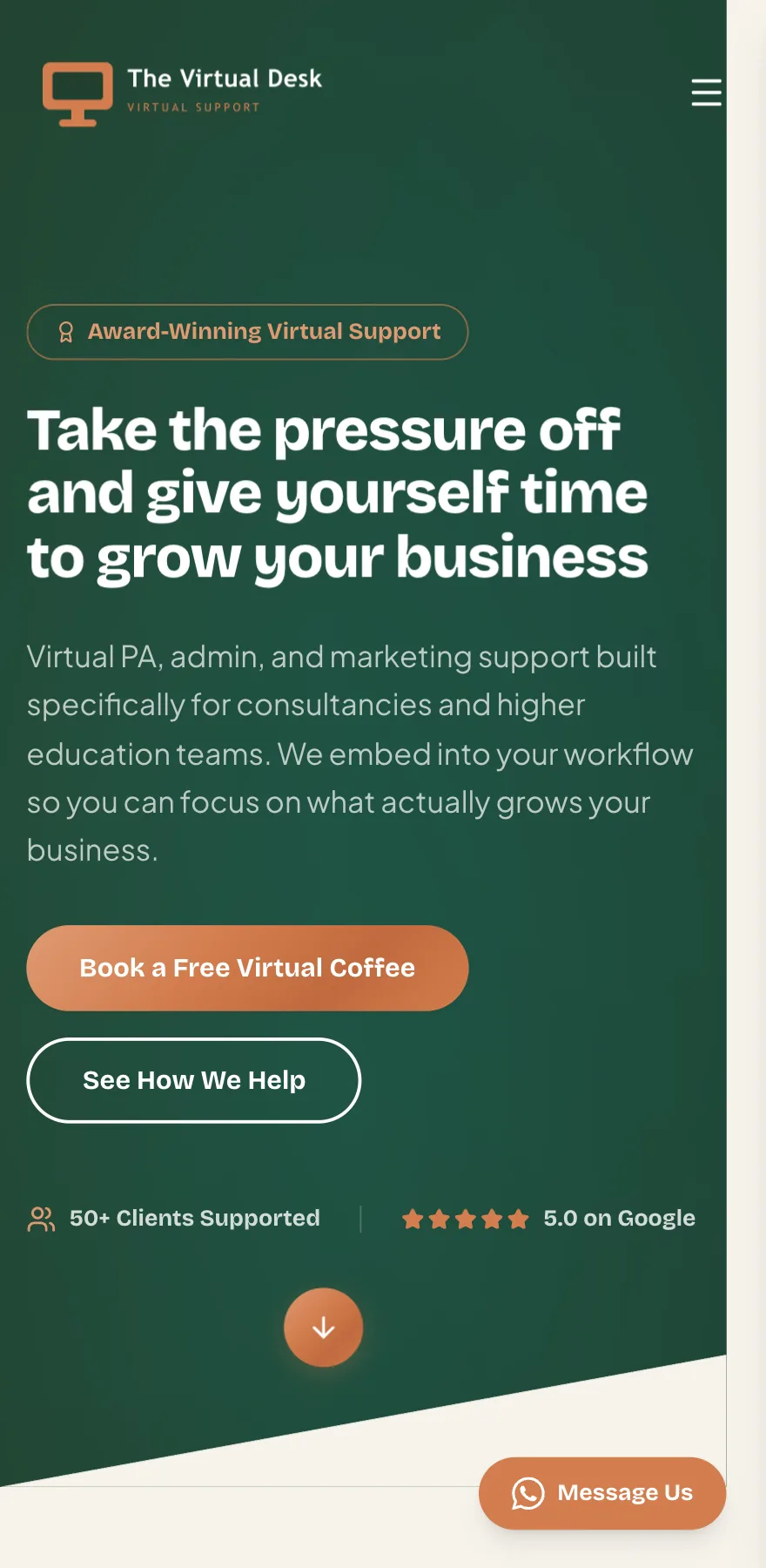 The Virtual Desk website on mobile